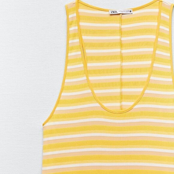 New Zara Striped Yellow Sleeveless Racerback Tank Maxi Dress NWT - Picture 6 of 14
